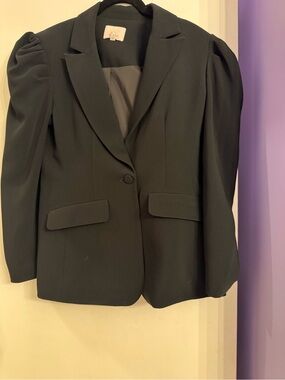 cinq à sept Black Puff-Shoulder Single-Button Blazer